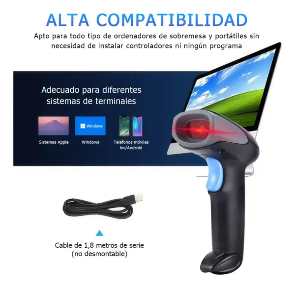 Lector Codigo de Barras Laser USB Cableado - Imagen 2