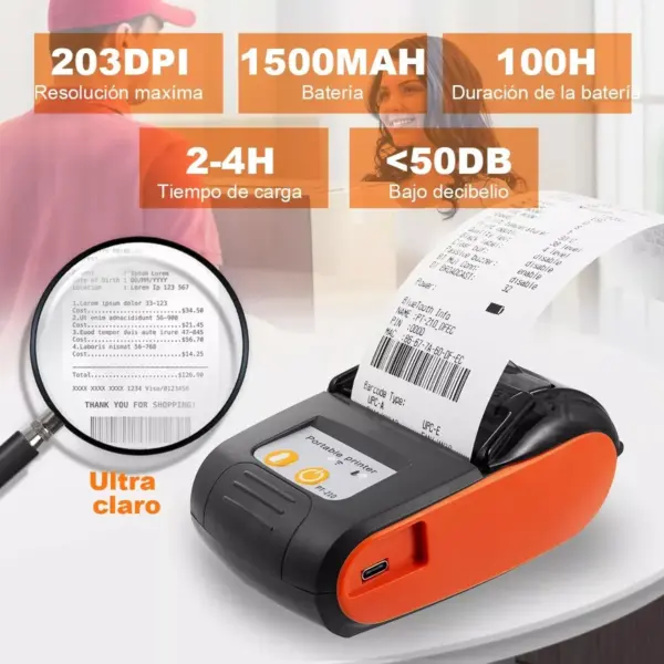 Impresora Térmica 58mm Inalámbrica Portatil USB y Bluetooth - Imagen 2
