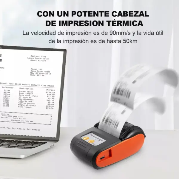 Impresora Térmica 58mm Inalámbrica Portatil USB y Bluetooth - Imagen 4