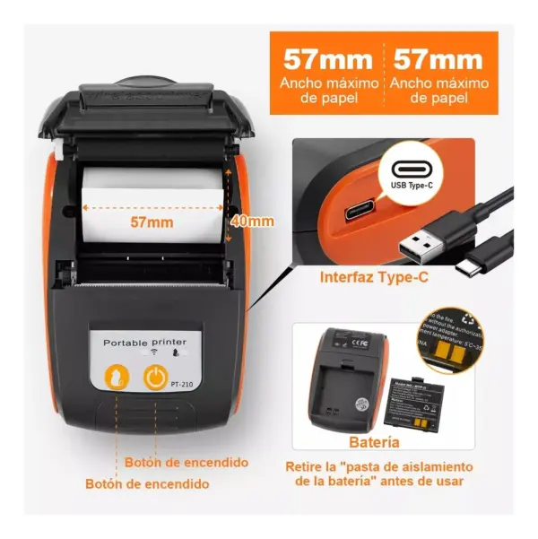 Impresora Térmica 58mm Inalámbrica Portatil USB y Bluetooth - Imagen 3